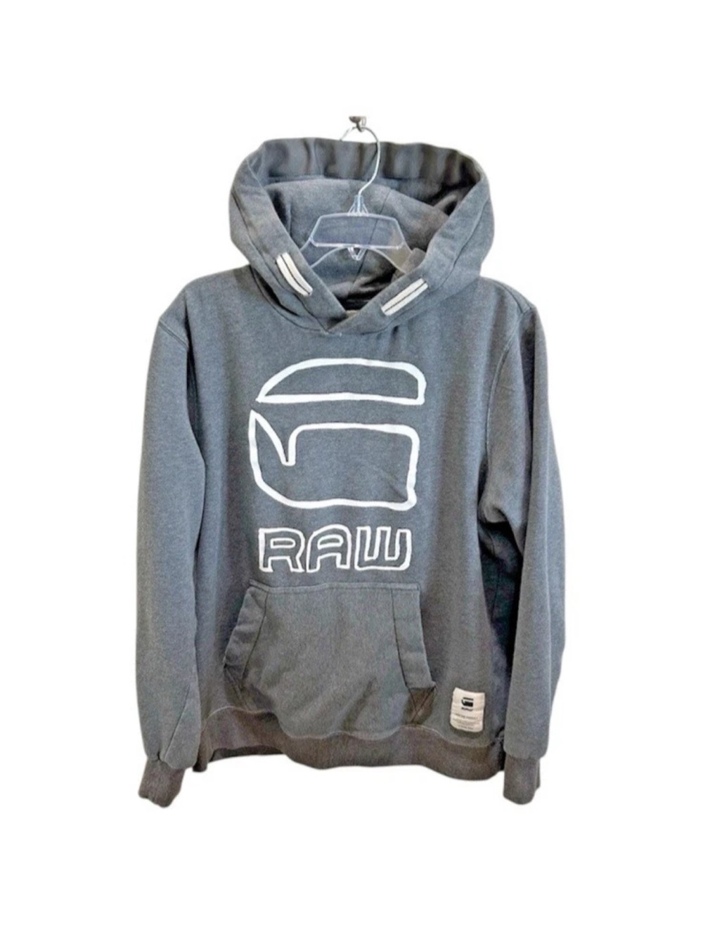 G-Star Raw Hooded Sweatshirt Gray Vasif Big Logo Size XL